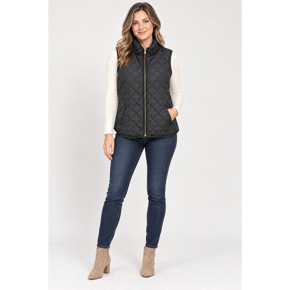 Old Navy Women's Quilted Puffer Vest Black Gold Zip NWT Size Large L